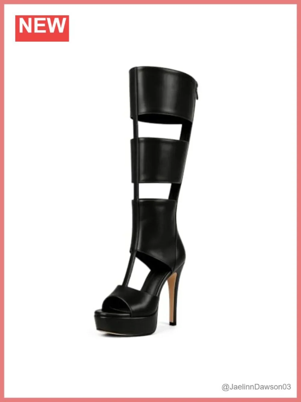 Knee High Platform Heels for Women Peep Toe Gladiator Sandal Booties with Zipper
